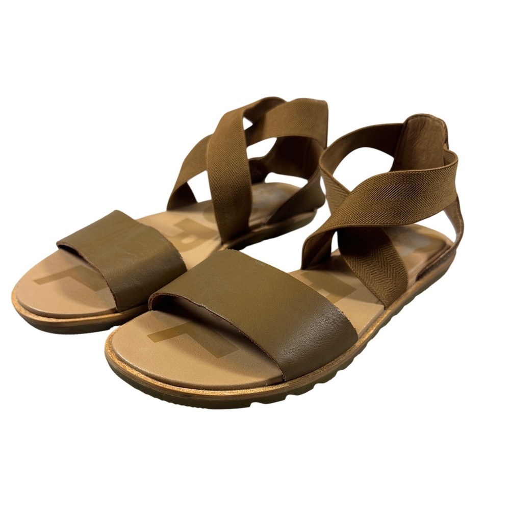 Sorel Ella II Sandal Womens 8 Brown Leather Elastic Gore Flat NL4041-242